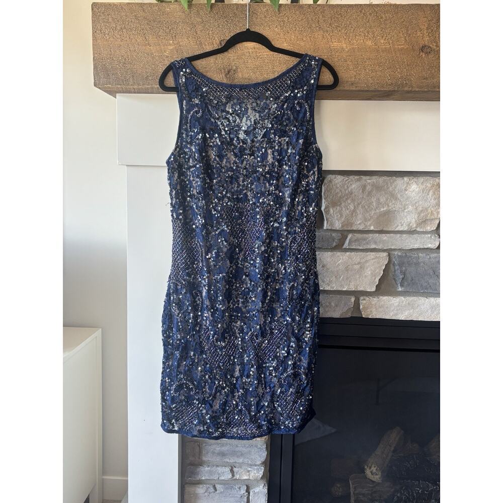 Aidan Mattox Dress Women 10 Navy Sleeveless Beaded Cocktail Holiday Party Guest